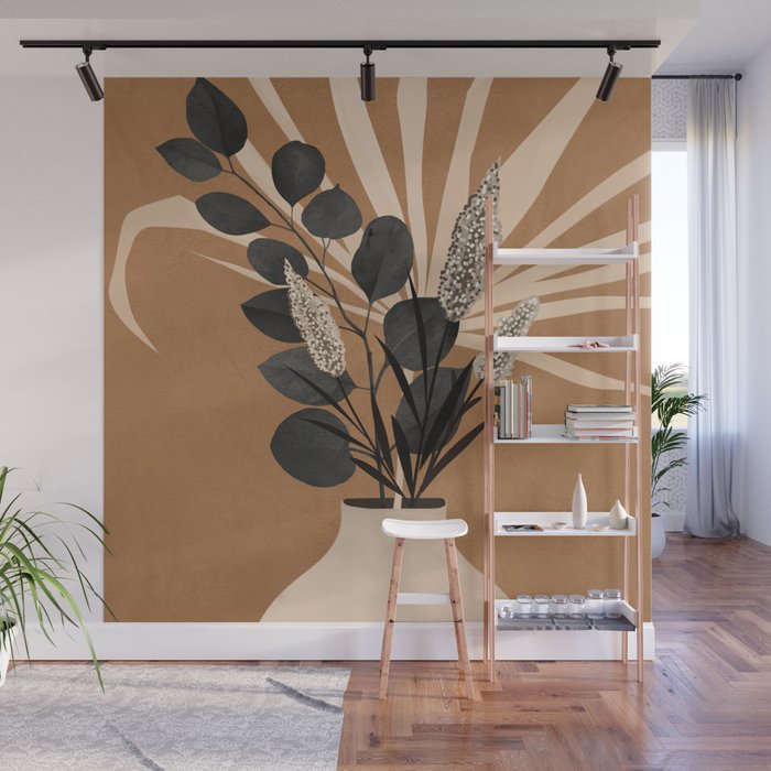 Minimal vase with plant leaves 1 Wall Mural Gallery Image 1