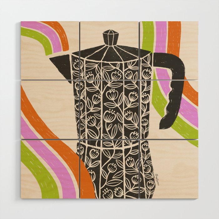 Moka Pot Rainbow - Cream Wood Wall Art Gallery Image 1