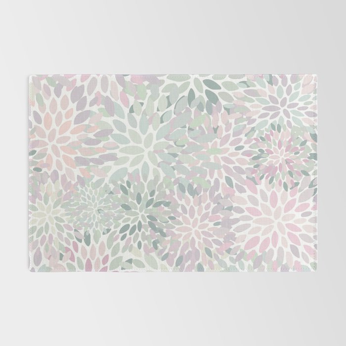Festive, Floral Prints, Pink and Green, Modern Print Art Rug Gallery Image 2