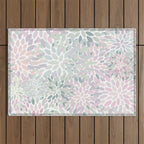 Festive, Floral Prints, Pink and Green, Modern Print Art Outdoor Rug Gallery Image 1