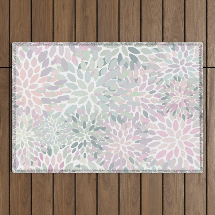 Festive, Floral Prints, Pink and Green, Modern Print Art Outdoor Rug Gallery Image 1