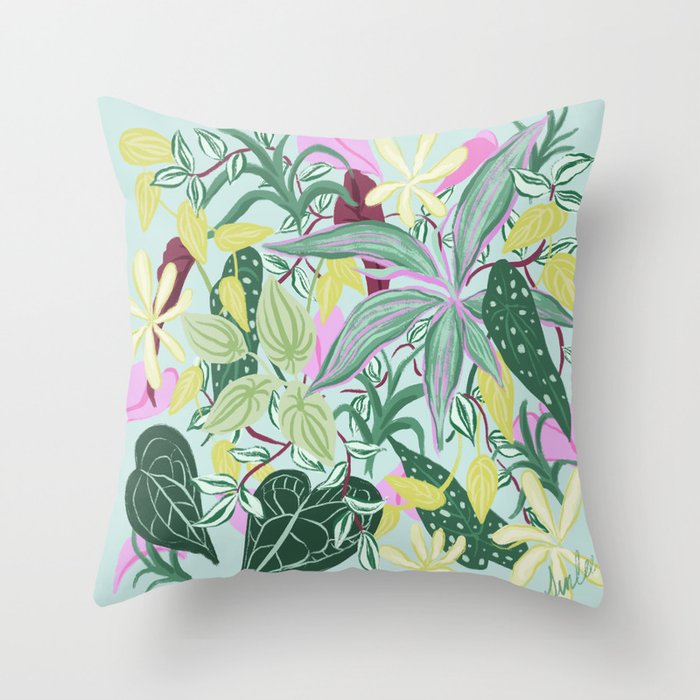 Crowded Houseplants Throw Pillow Gallery Image 1