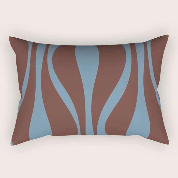 Mid-Century Modern Retro Lounge Striped Ogee Pattern Brown and Blue Rectangular Pillow Gallery Image 1