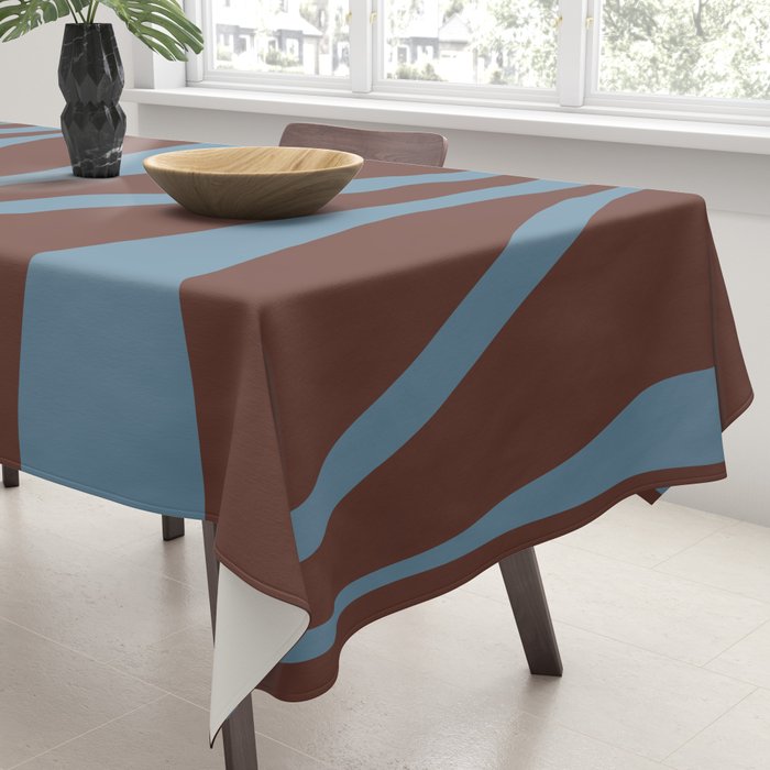 Mid-Century Modern Retro Lounge Striped Ogee Pattern Brown and Blue Tablecloth Gallery Image 3