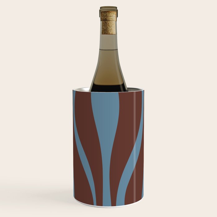 Mid-Century Modern Retro Lounge Striped Ogee Pattern Brown and Blue Wine Chiller Gallery Image 1