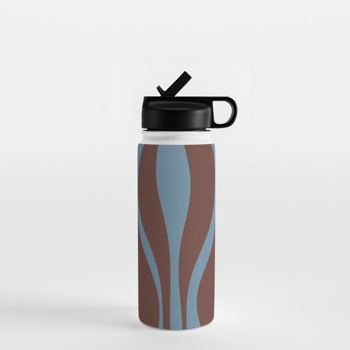 Mid-Century Modern Retro Lounge Striped Ogee Pattern Brown and Blue Water Bottle Gallery Image 1