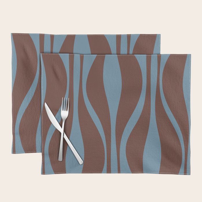 Mid-Century Modern Retro Lounge Striped Ogee Pattern Brown and Blue Placemat Gallery Image 1