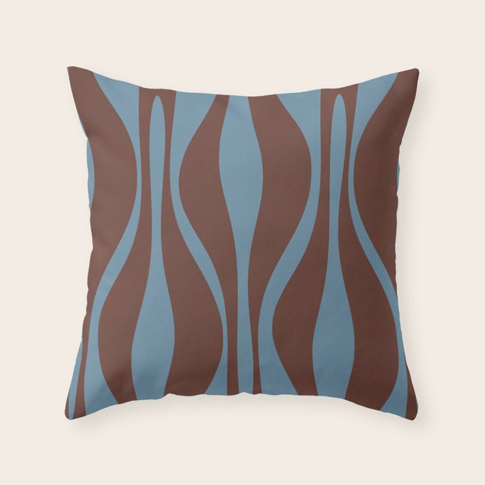 Mid-Century Modern Retro Lounge Striped Ogee Pattern Brown and Blue Throw Pillow Gallery Image 6