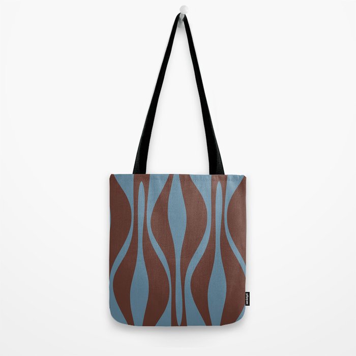 Mid-Century Modern Retro Lounge Striped Ogee Pattern Brown and Blue Tote Bag Gallery Image 2