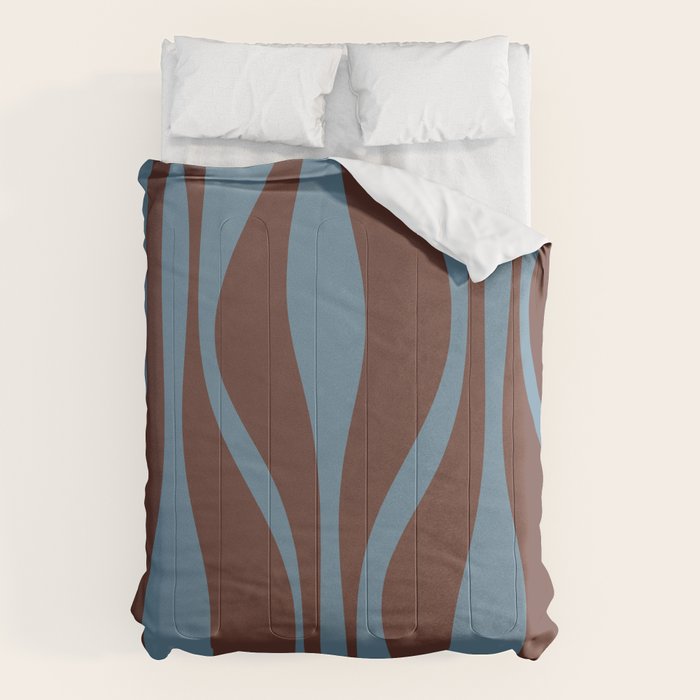 Mid-Century Modern Retro Lounge Striped Ogee Pattern Brown and Blue Comforter Gallery Image 6