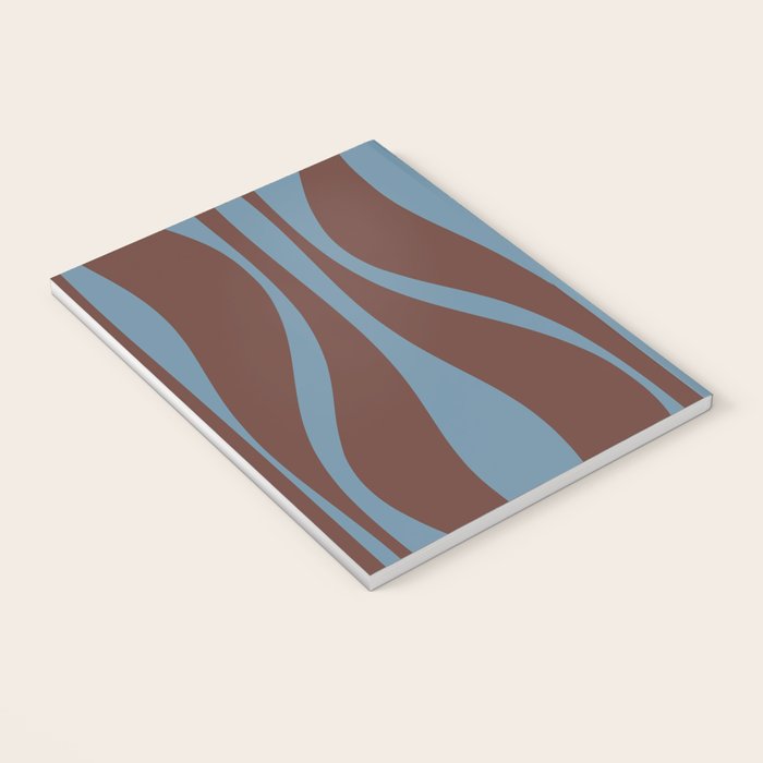 Mid-Century Modern Retro Lounge Striped Ogee Pattern Brown and Blue Notebook Gallery Image 3