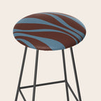 Mid-Century Modern Retro Lounge Striped Ogee Pattern Brown and Blue Stool Gallery Image 2