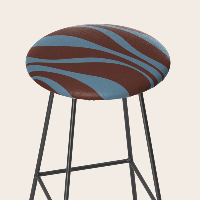 Mid-Century Modern Retro Lounge Striped Ogee Pattern Brown and Blue Stool Gallery Image 2