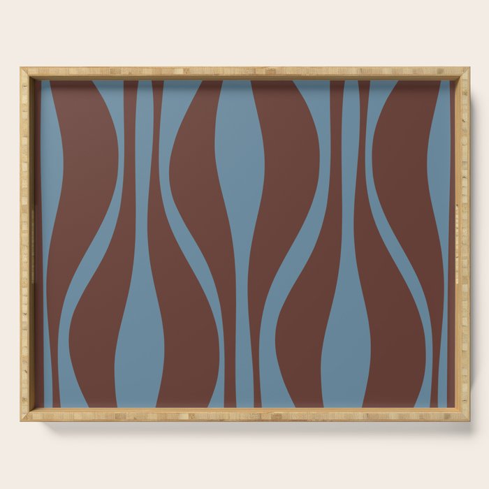 Mid-Century Modern Retro Lounge Striped Ogee Pattern Brown and Blue Serving Tray Gallery Image 1