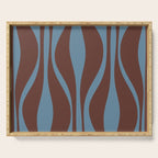Mid-Century Modern Retro Lounge Striped Ogee Pattern Brown and Blue Serving Tray Gallery Image 1
