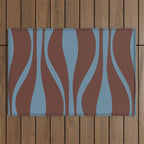 Mid-Century Modern Retro Lounge Striped Ogee Pattern Brown and Blue Outdoor Rug Gallery Image 1
