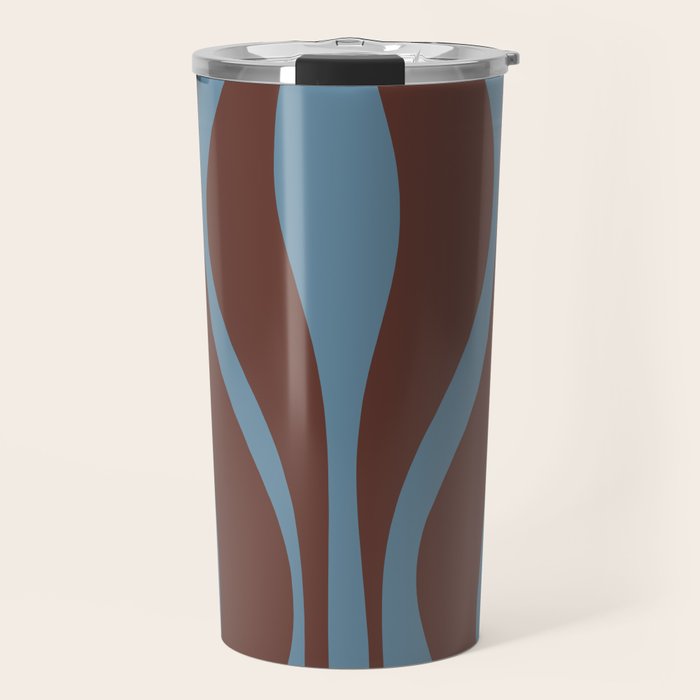 Mid-Century Modern Retro Lounge Striped Ogee Pattern Brown and Blue Travel Mug Gallery Image 1