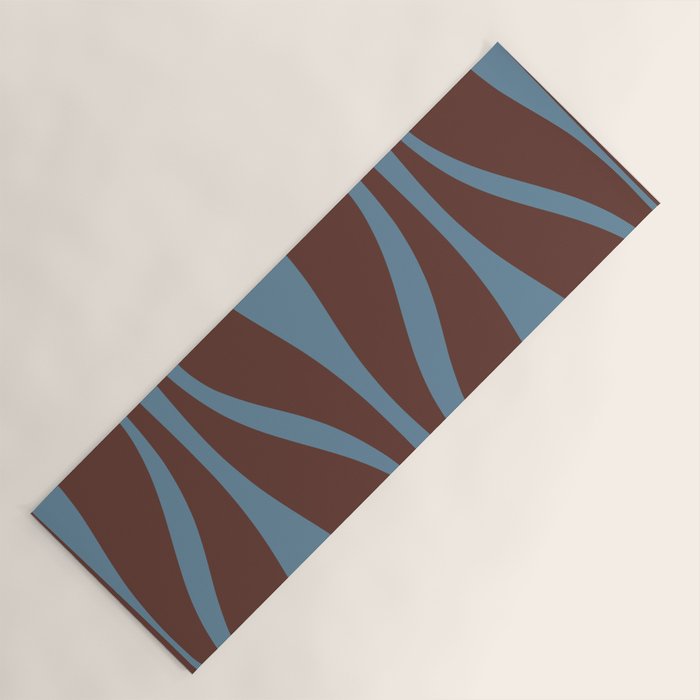 Mid-Century Modern Retro Lounge Striped Ogee Pattern Brown and Blue Yoga Mat Gallery Image 1