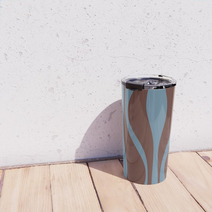 Mid-Century Modern Retro Lounge Striped Ogee Pattern Brown and Blue Travel Mug Gallery Image 4