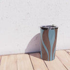 Mid-Century Modern Retro Lounge Striped Ogee Pattern Brown and Blue Travel Mug Gallery Image 4