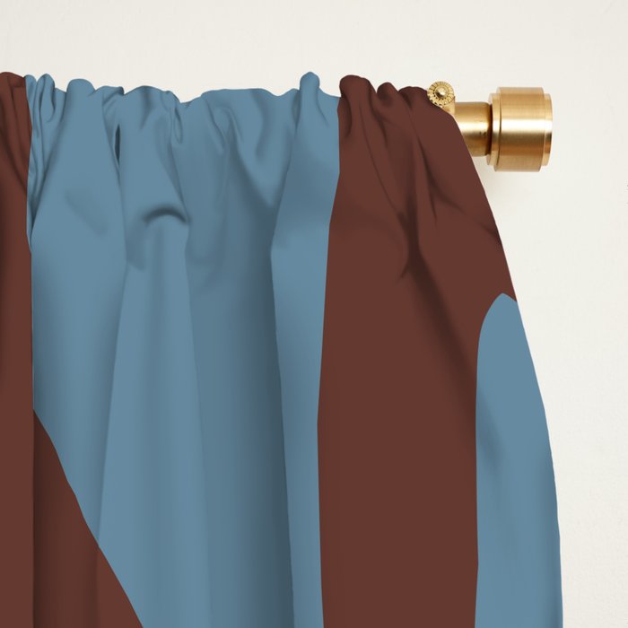 Mid-Century Modern Retro Lounge Striped Ogee Pattern Brown and Blue Window Curtain Gallery Image 2