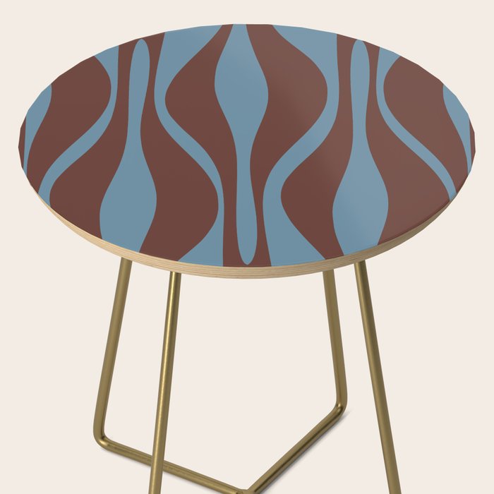 Mid-Century Modern Retro Lounge Striped Ogee Pattern Brown and Blue Side Table Gallery Image 2