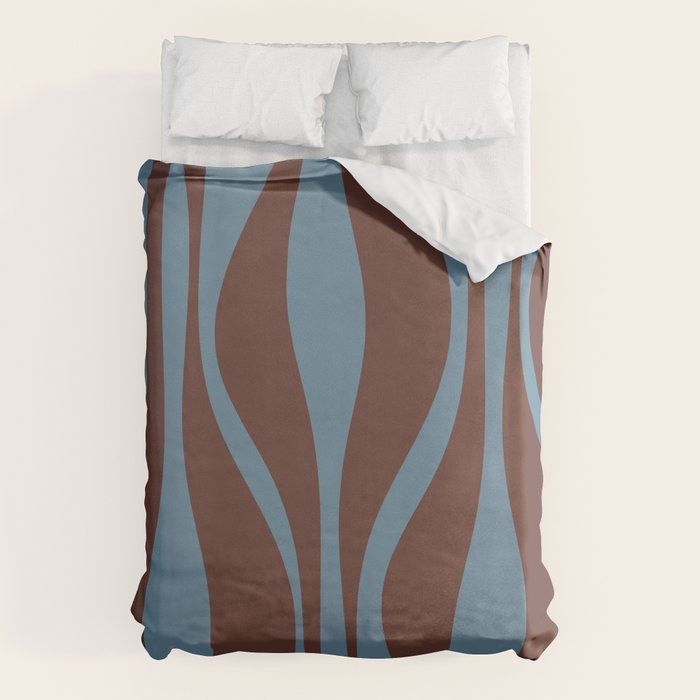 Mid-Century Modern Retro Lounge Striped Ogee Pattern Brown and Blue Duvet Cover Gallery Image 6