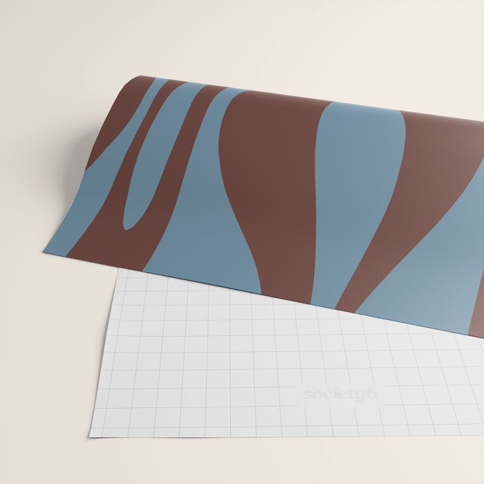 Mid-Century Modern Retro Lounge Striped Ogee Pattern Brown and Blue Wrapping Paper Gallery Image 2
