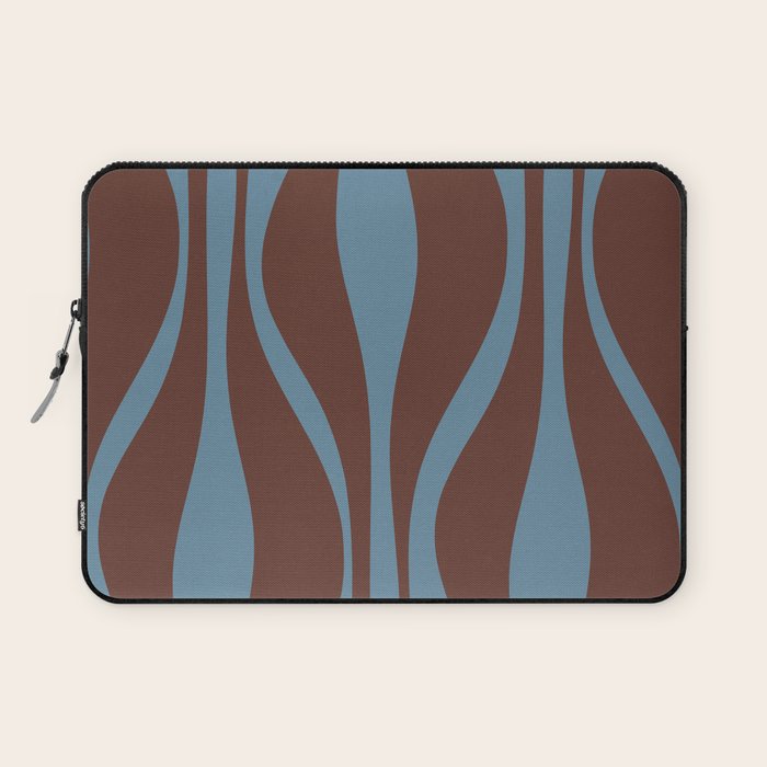 Mid-Century Modern Retro Lounge Striped Ogee Pattern Brown and Blue Laptop Sleeve Gallery Image 1