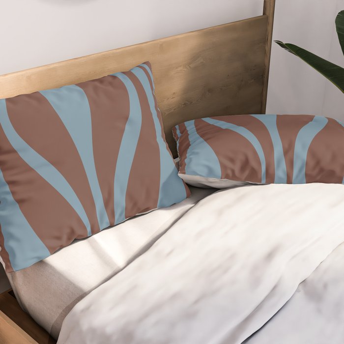 Mid-Century Modern Retro Lounge Striped Ogee Pattern Brown and Blue Pillow Sham Gallery Image 2