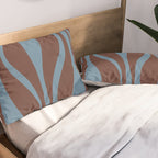 Mid-Century Modern Retro Lounge Striped Ogee Pattern Brown and Blue Pillow Sham Gallery Image 2