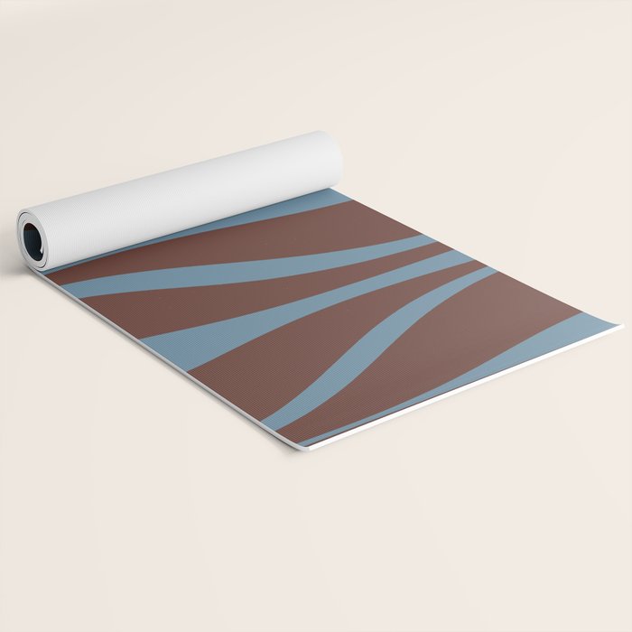Mid-Century Modern Retro Lounge Striped Ogee Pattern Brown and Blue Yoga Mat Gallery Image 2