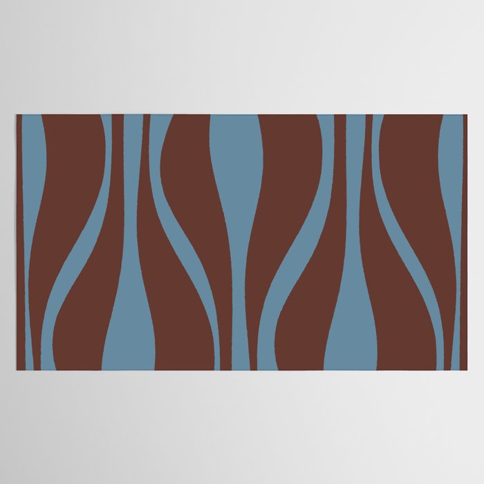 Mid-Century Modern Retro Lounge Striped Ogee Pattern Brown and Blue Tablecloth Gallery Image 2