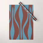 Mid-Century Modern Retro Lounge Striped Ogee Pattern Brown and Blue Wrapping Paper Gallery Image 1