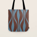 Mid-Century Modern Retro Lounge Striped Ogee Pattern Brown and Blue Tote Bag Gallery Image 1