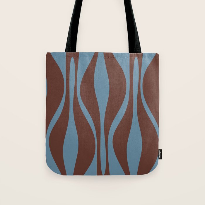 Mid-Century Modern Retro Lounge Striped Ogee Pattern Brown and Blue Tote Bag Gallery Image 1