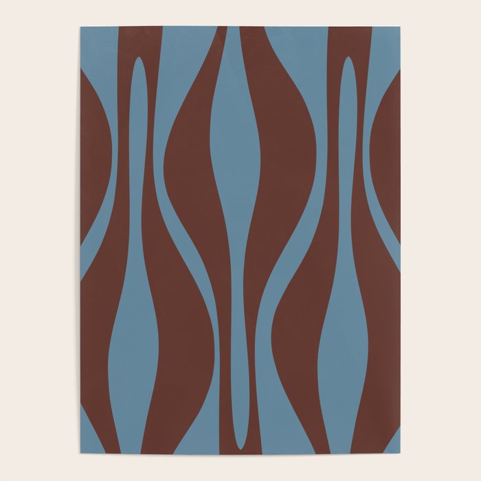 Mid-Century Modern Retro Lounge Striped Ogee Pattern Brown and Blue Poster Gallery Image 1