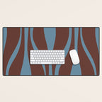 Mid-Century Modern Retro Lounge Striped Ogee Pattern Brown and Blue Desk Mat Gallery Image 1