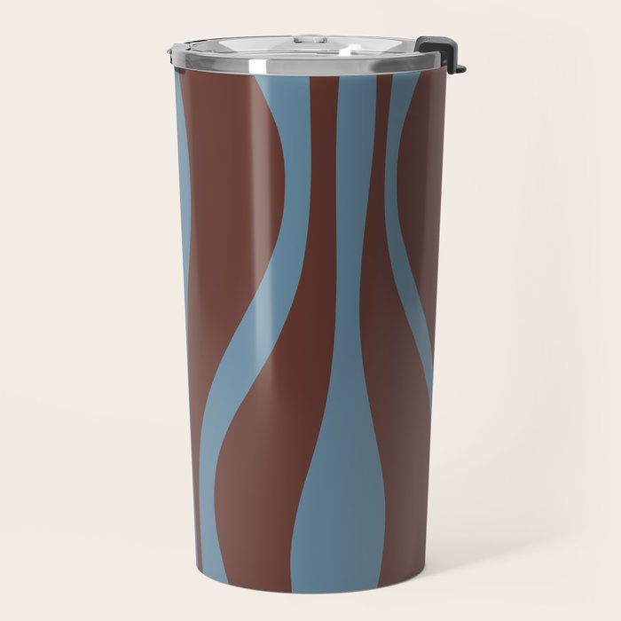 Mid-Century Modern Retro Lounge Striped Ogee Pattern Brown and Blue Travel Mug Gallery Image 2