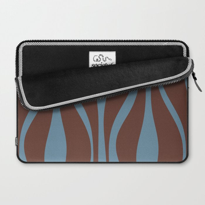 Mid-Century Modern Retro Lounge Striped Ogee Pattern Brown and Blue Laptop Sleeve Gallery Image 2