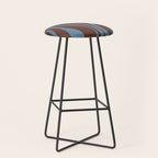 Mid-Century Modern Retro Lounge Striped Ogee Pattern Brown and Blue Stool Gallery Image 1