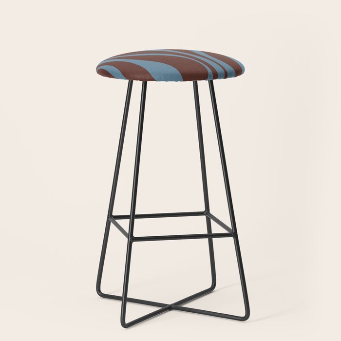 Mid-Century Modern Retro Lounge Striped Ogee Pattern Brown and Blue Stool Gallery Image 1