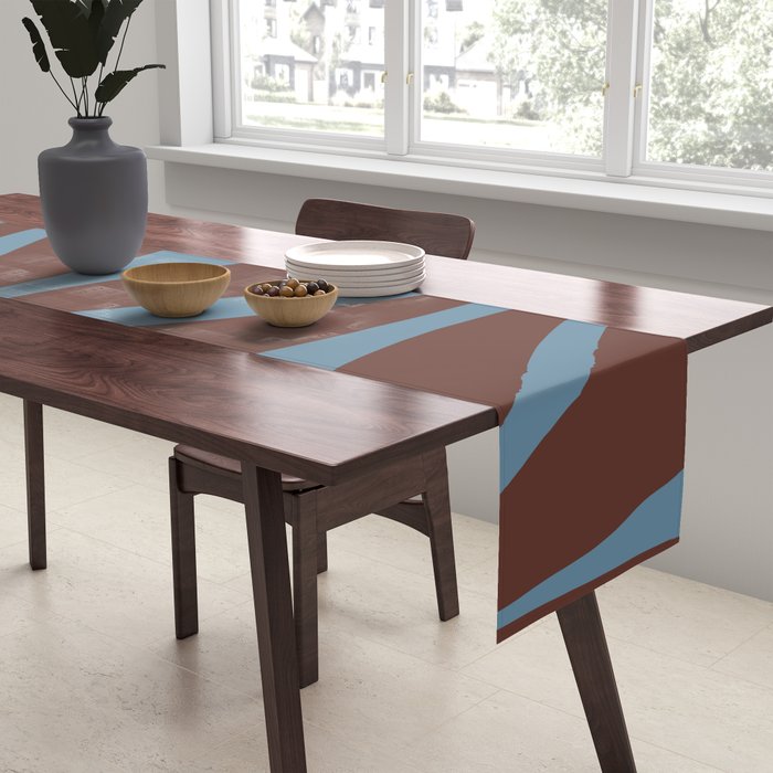 Mid-Century Modern Retro Lounge Striped Ogee Pattern Brown and Blue Table Runner Gallery Image 2