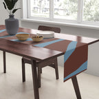 Mid-Century Modern Retro Lounge Striped Ogee Pattern Brown and Blue Table Runner Gallery Image 2