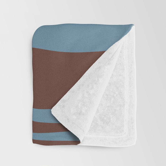 Mid-Century Modern Retro Lounge Striped Ogee Pattern Brown and Blue Throw Blanket Gallery Image 3