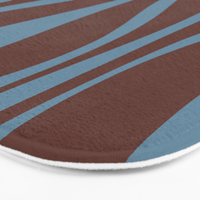 Mid-Century Modern Retro Lounge Striped Ogee Pattern Brown and Blue Bath Mat Gallery Image 3