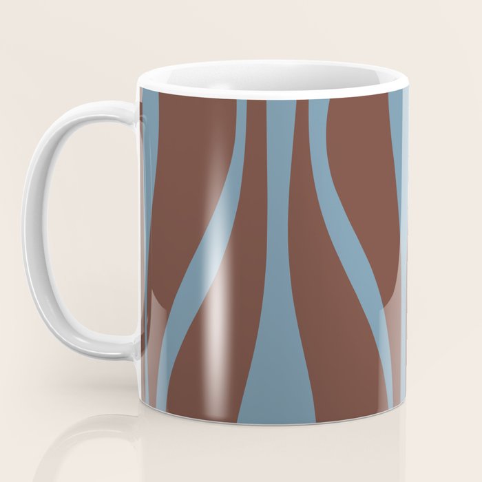 Mid-Century Modern Retro Lounge Striped Ogee Pattern Brown and Blue Coffee Mug Gallery Image 3