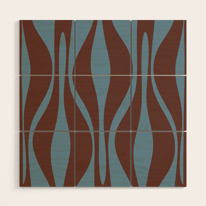 Mid-Century Modern Retro Lounge Striped Ogee Pattern Brown and Blue Wood Wall Art Gallery Image 1