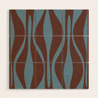 Mid-Century Modern Retro Lounge Striped Ogee Pattern Brown and Blue Wood Wall Art Gallery Image 1