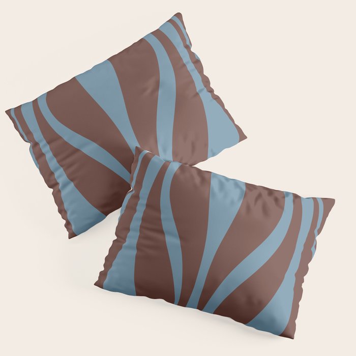 Mid-Century Modern Retro Lounge Striped Ogee Pattern Brown and Blue Pillow Sham Gallery Image 1